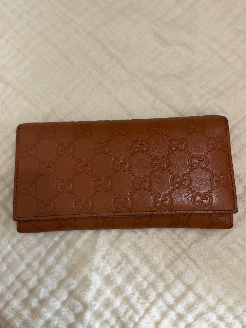 Gucci Tan Brown Embossed GG Continental Wallet